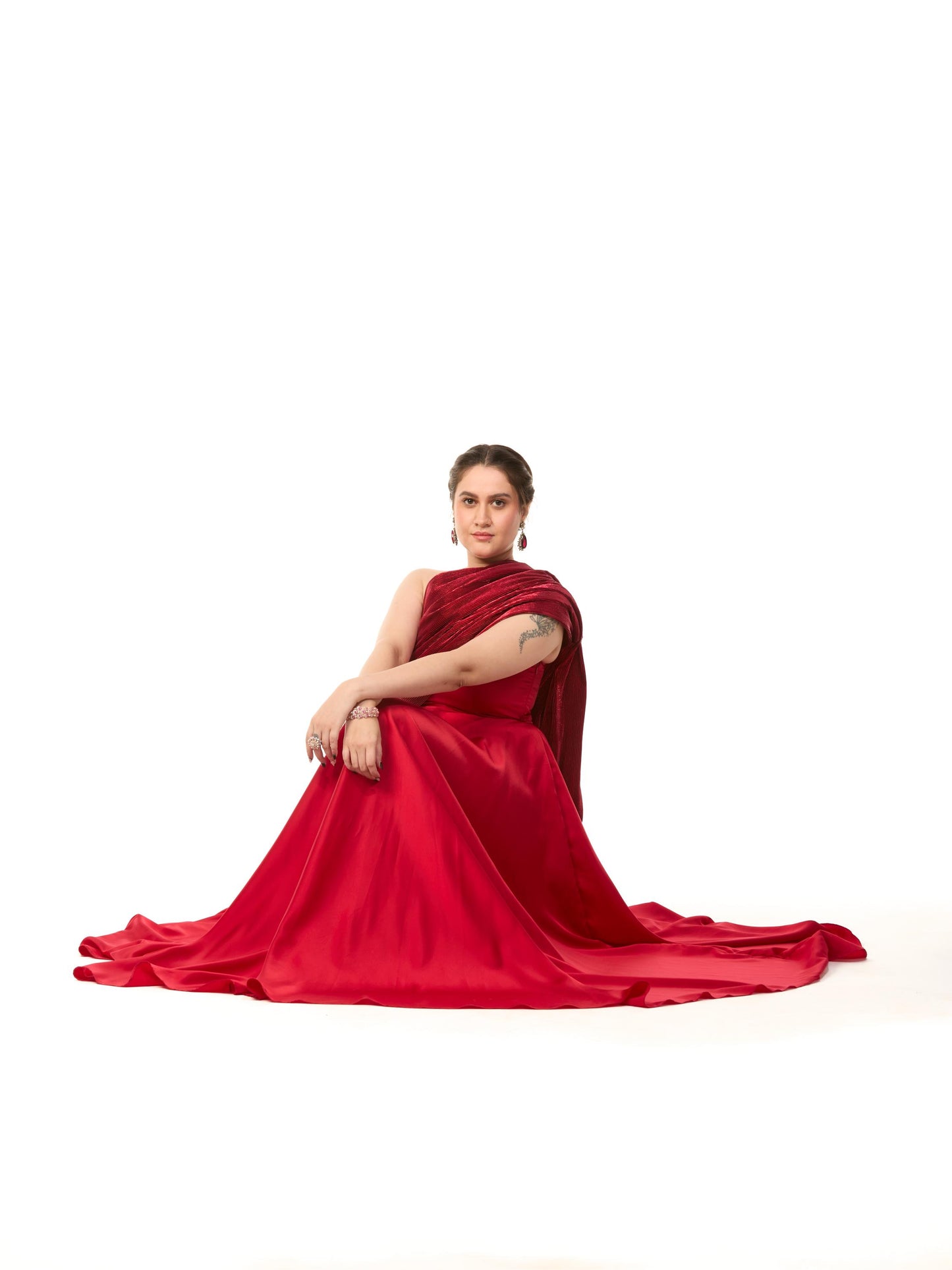 Red Pleated Cocktail Gown