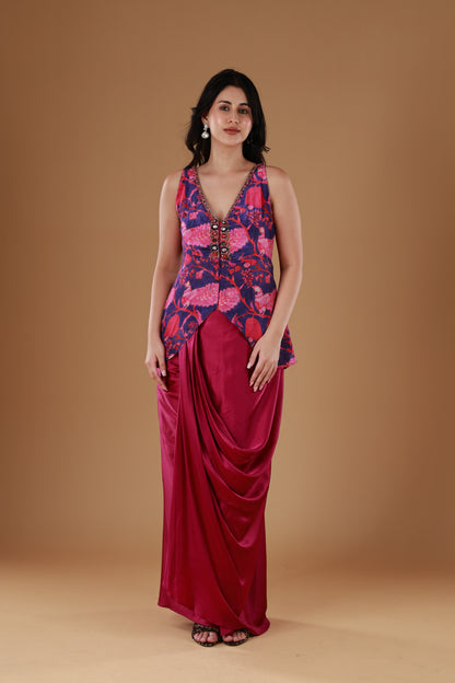 Magenta Mystique Drape Skirt Set