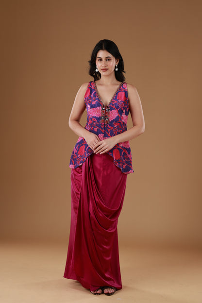 Magenta Mystique Drape Skirt Set