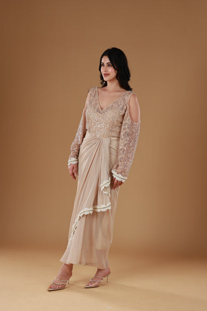 Champagne Glow Drape Dress