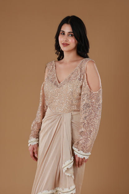 Champagne Glow Drape Dress