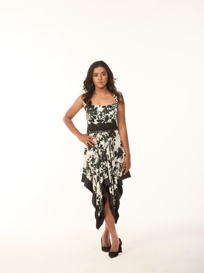 B&W Kerchief Cut Dress