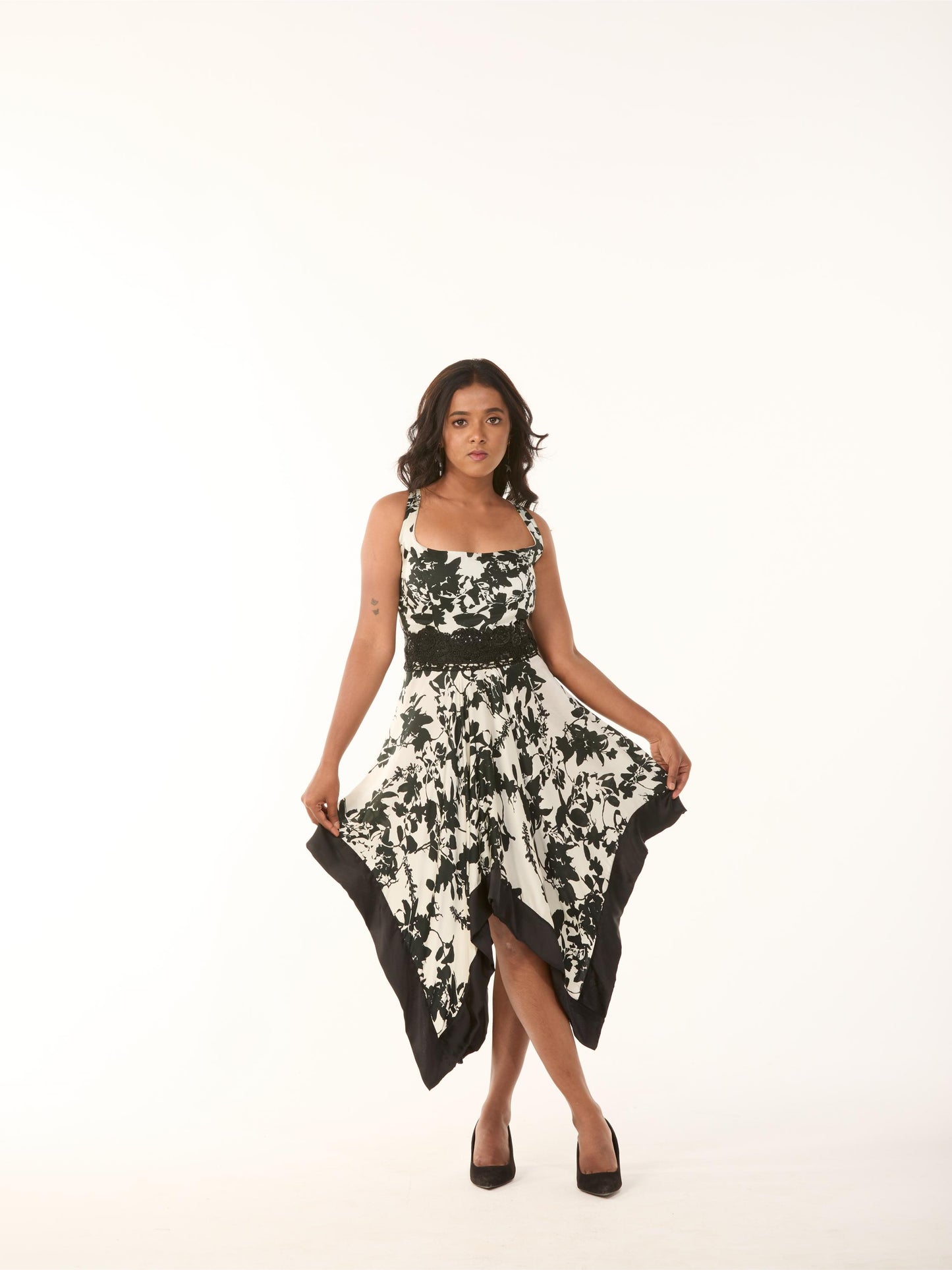 B&W Kerchief Cut Dress