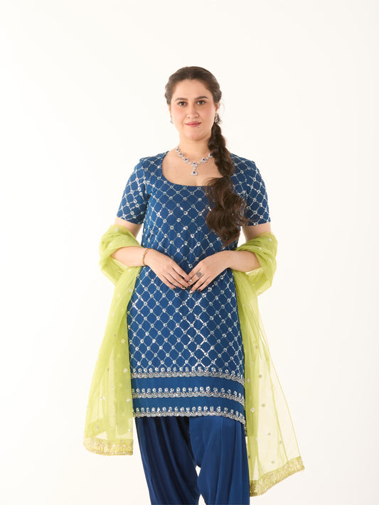 Indigo Sequin Embroidered Suit Set