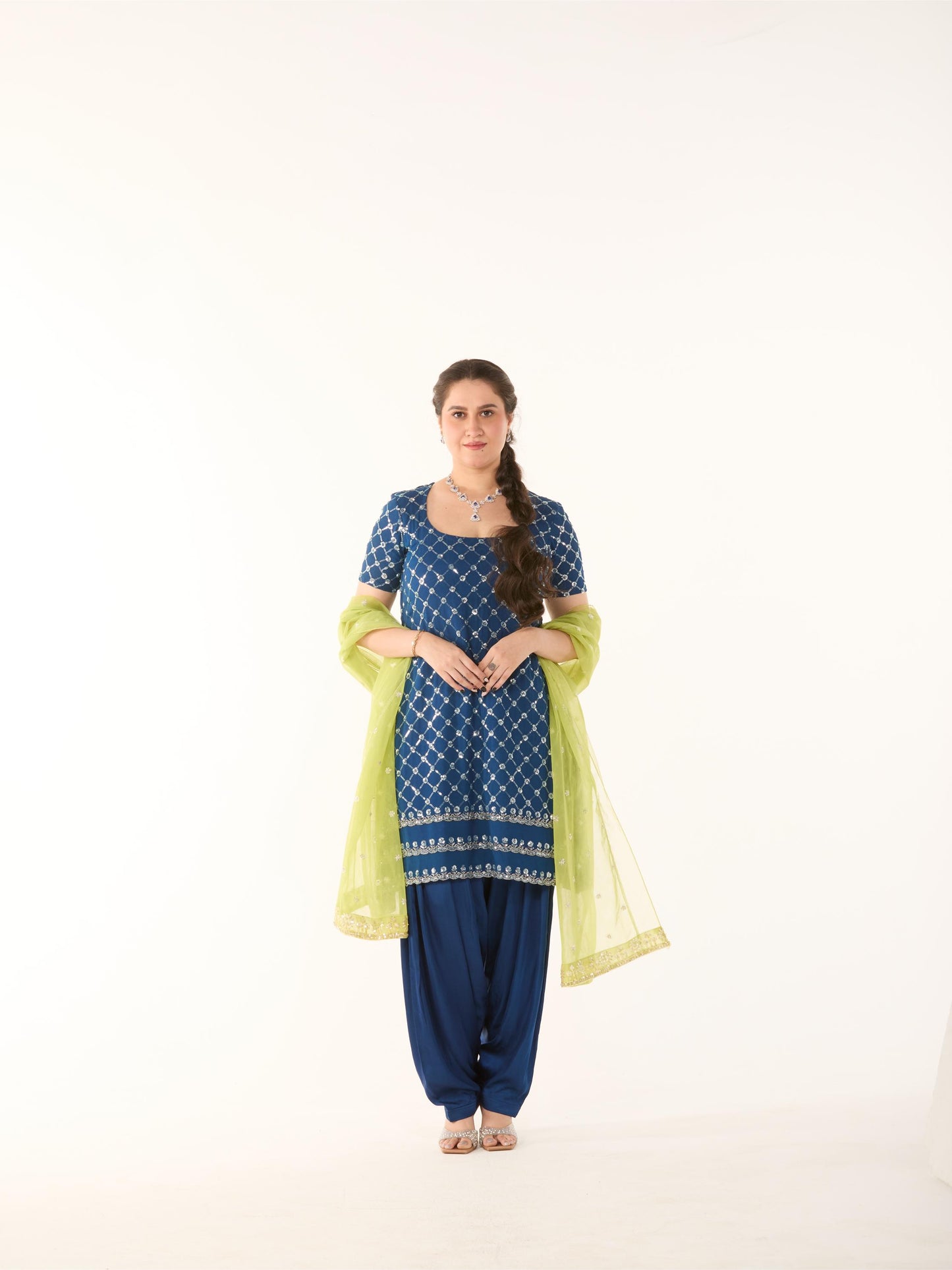 Indigo Sequin Embroidered Suit Set