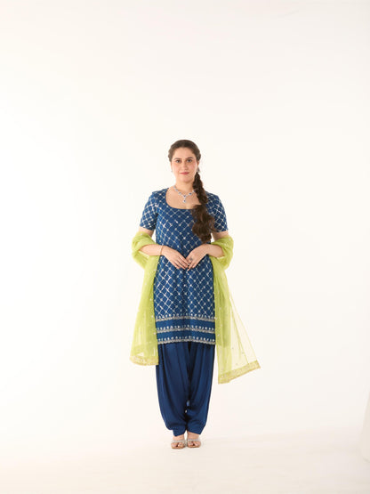 Indigo Sequin Embroidered Suit Set