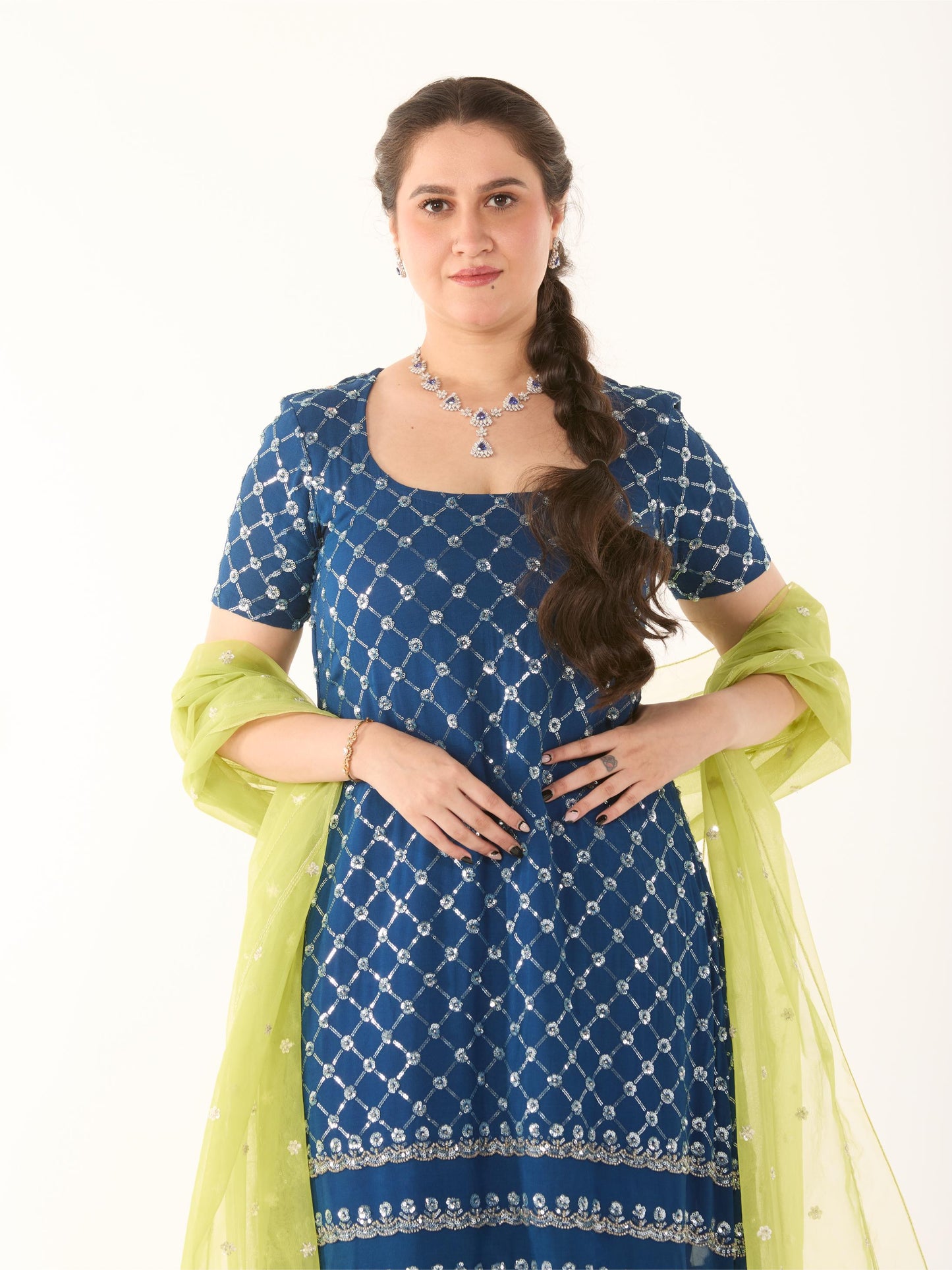 Indigo Sequin Embroidered Suit Set