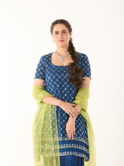 Indigo Sequin Embroidered Suit Set