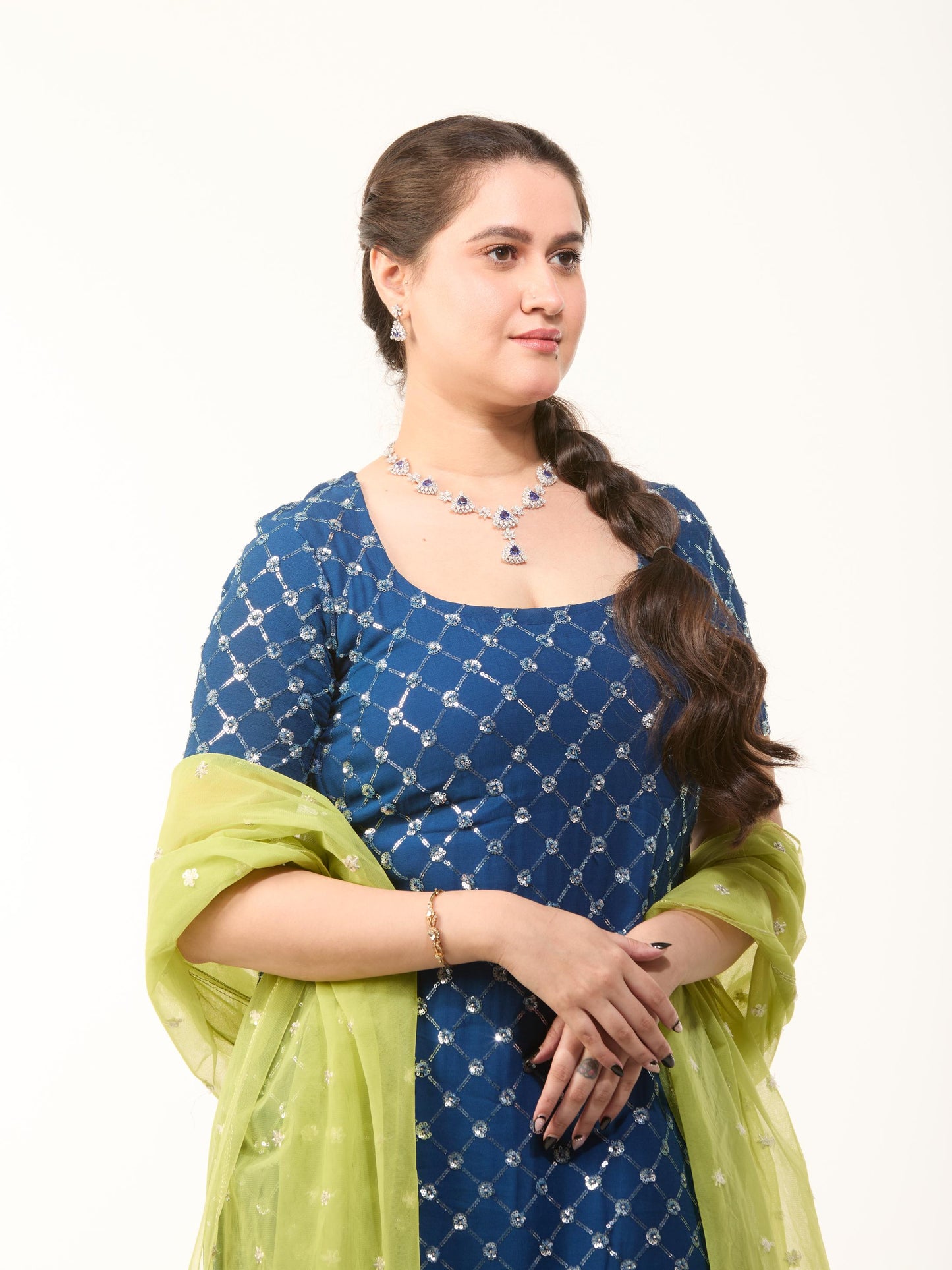 Indigo Sequin Embroidered Suit Set