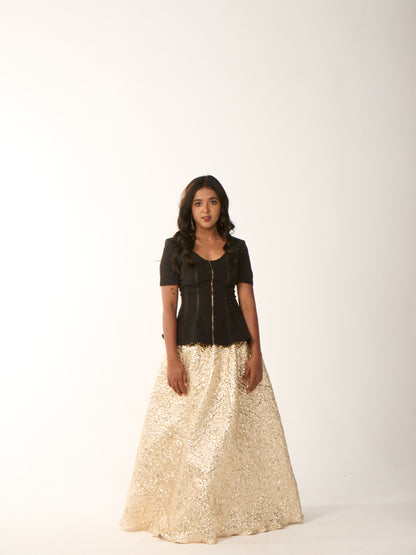 Gold Foil Skirt with Black Peplum Top