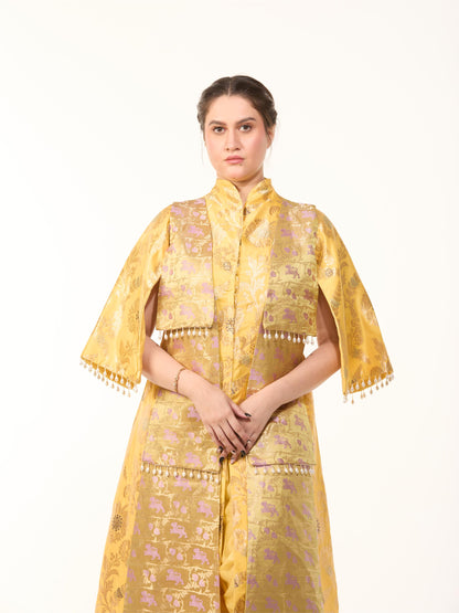 Yellow Banarasi Set paired with dhoti pants