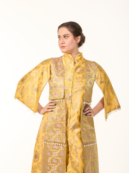 Yellow Banarasi Set paired with dhoti pants