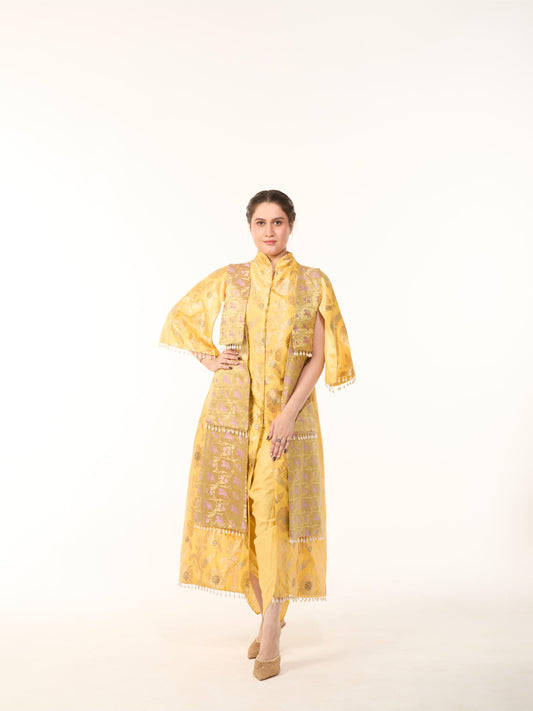 Yellow Banarasi Set paired with dhoti pants