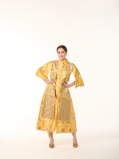 Yellow Banarasi Set paired with dhoti pants