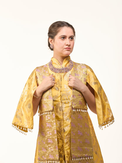 Yellow Banarasi Set paired with dhoti pants