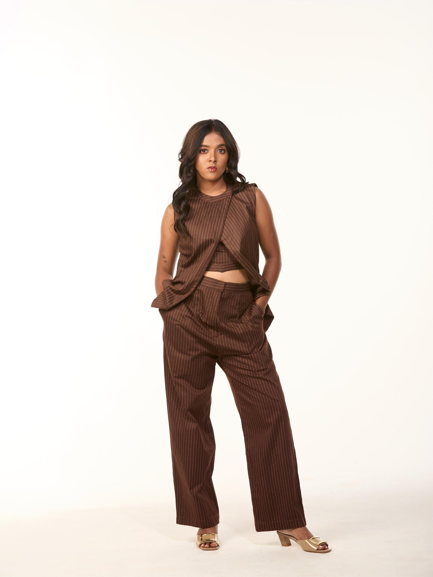 Brown Stripe Blazer Set