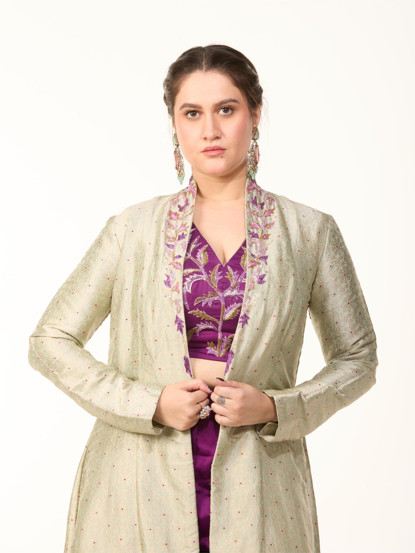Mint Green Banarasi Jacket Set