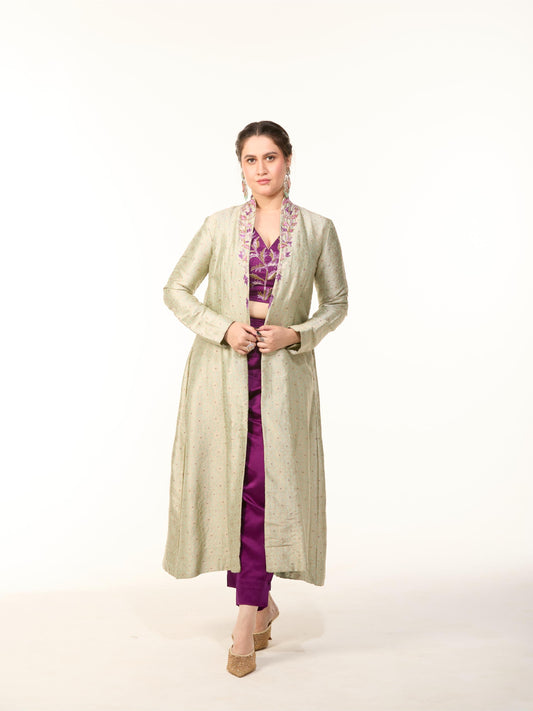 Mint Green Banarasi Jacket Set
