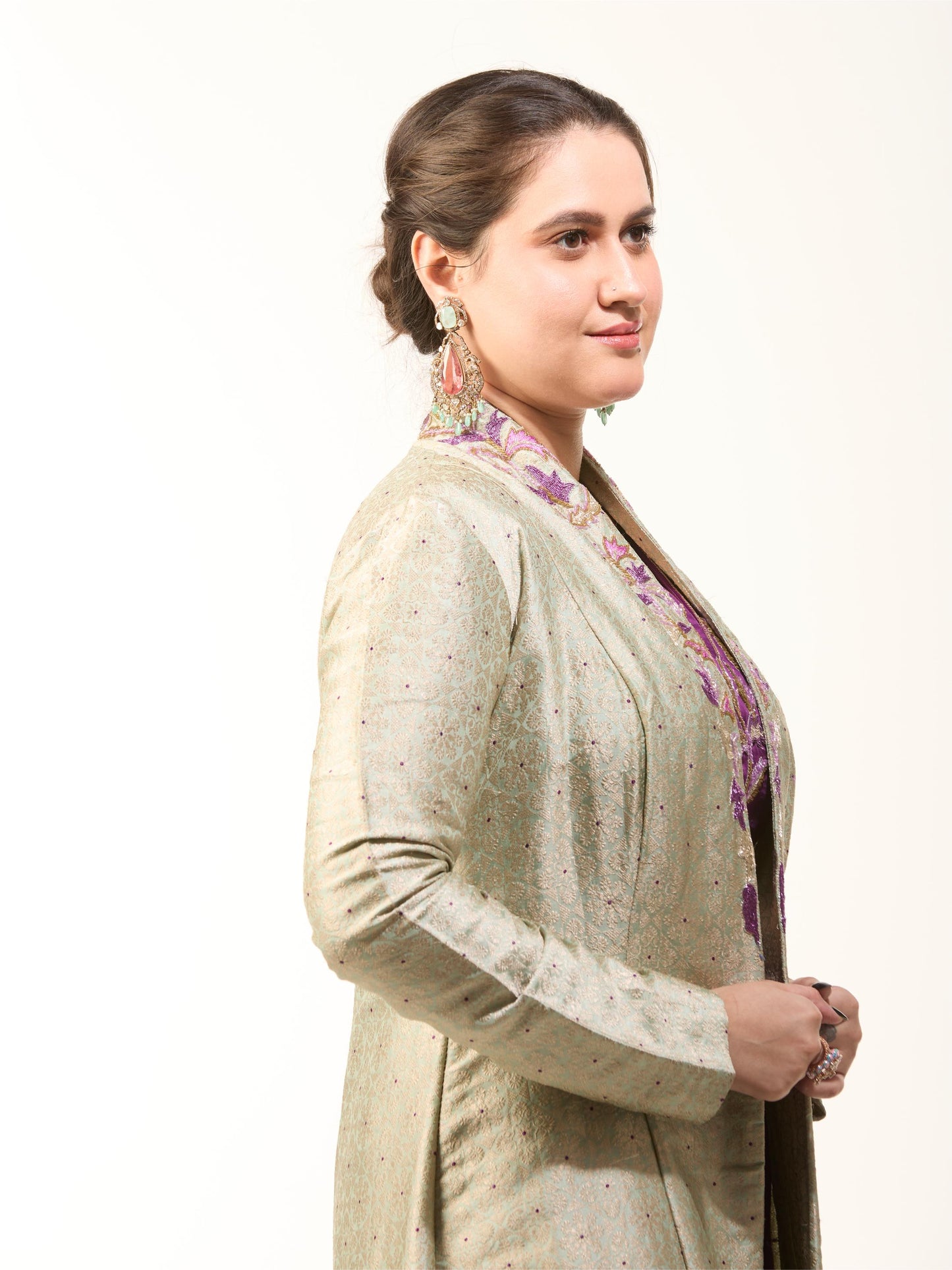 Mint Green Banarasi Jacket Set