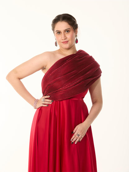Red Pleated Cocktail Gown