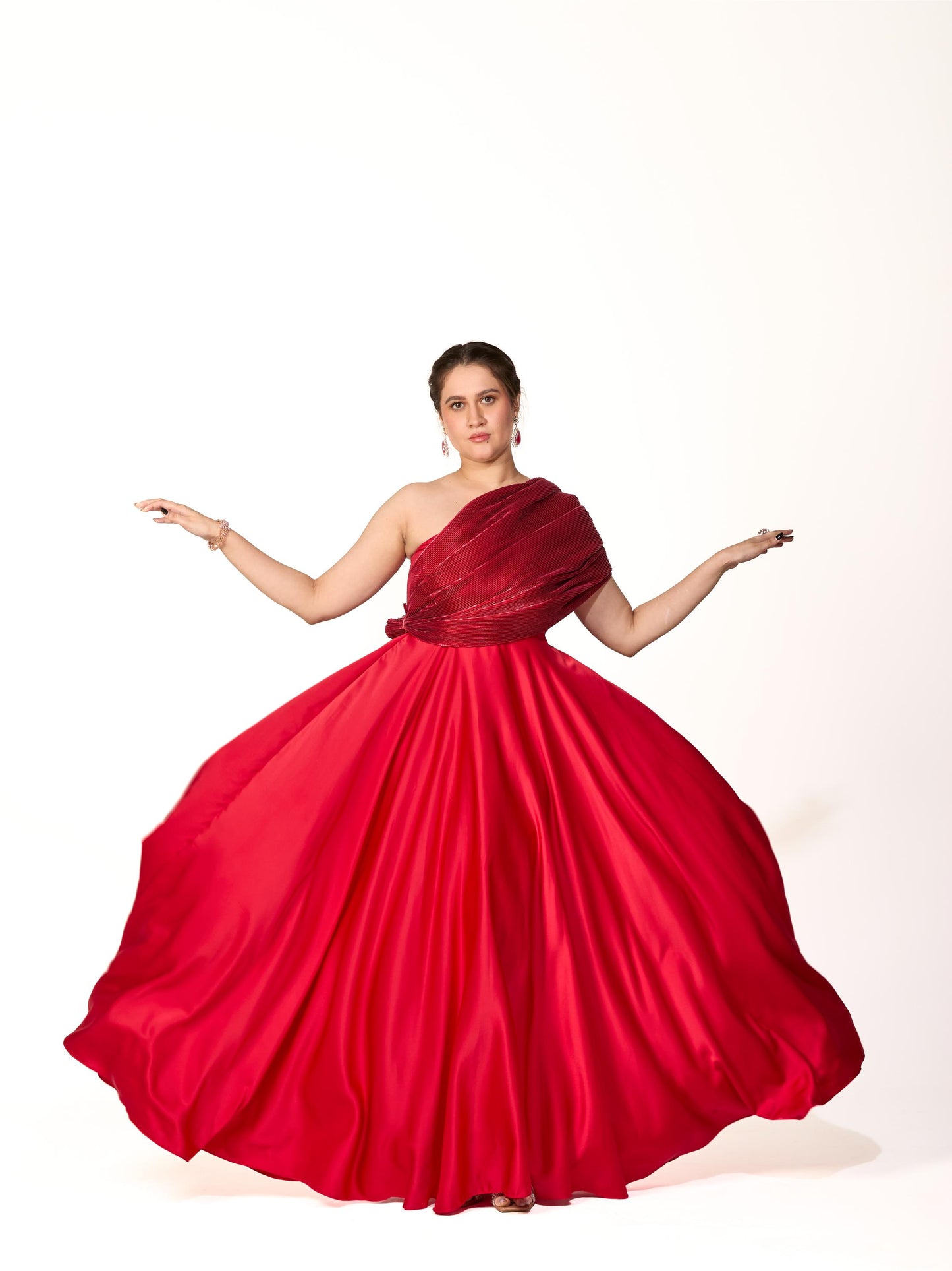 Red Pleated Cocktail Gown