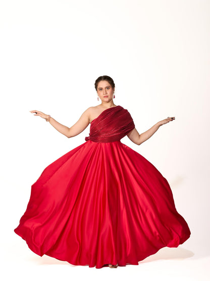 Red Pleated Cocktail Gown