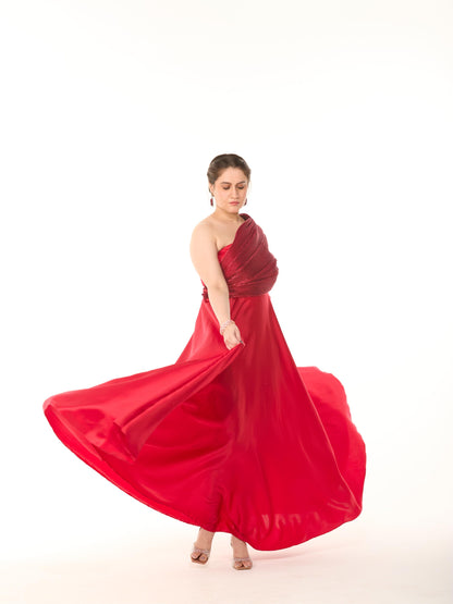Red Pleated Cocktail Gown