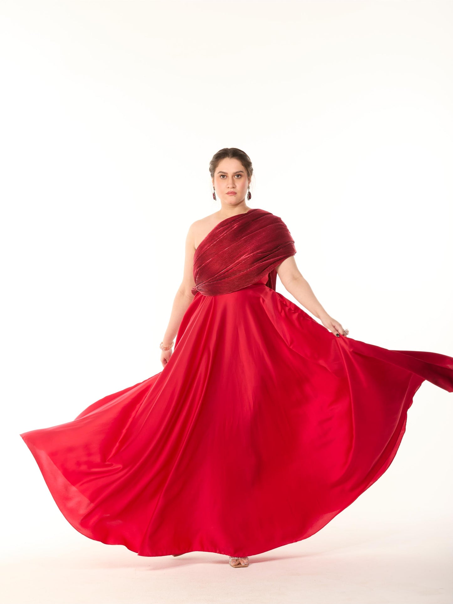 Red Pleated Cocktail Gown