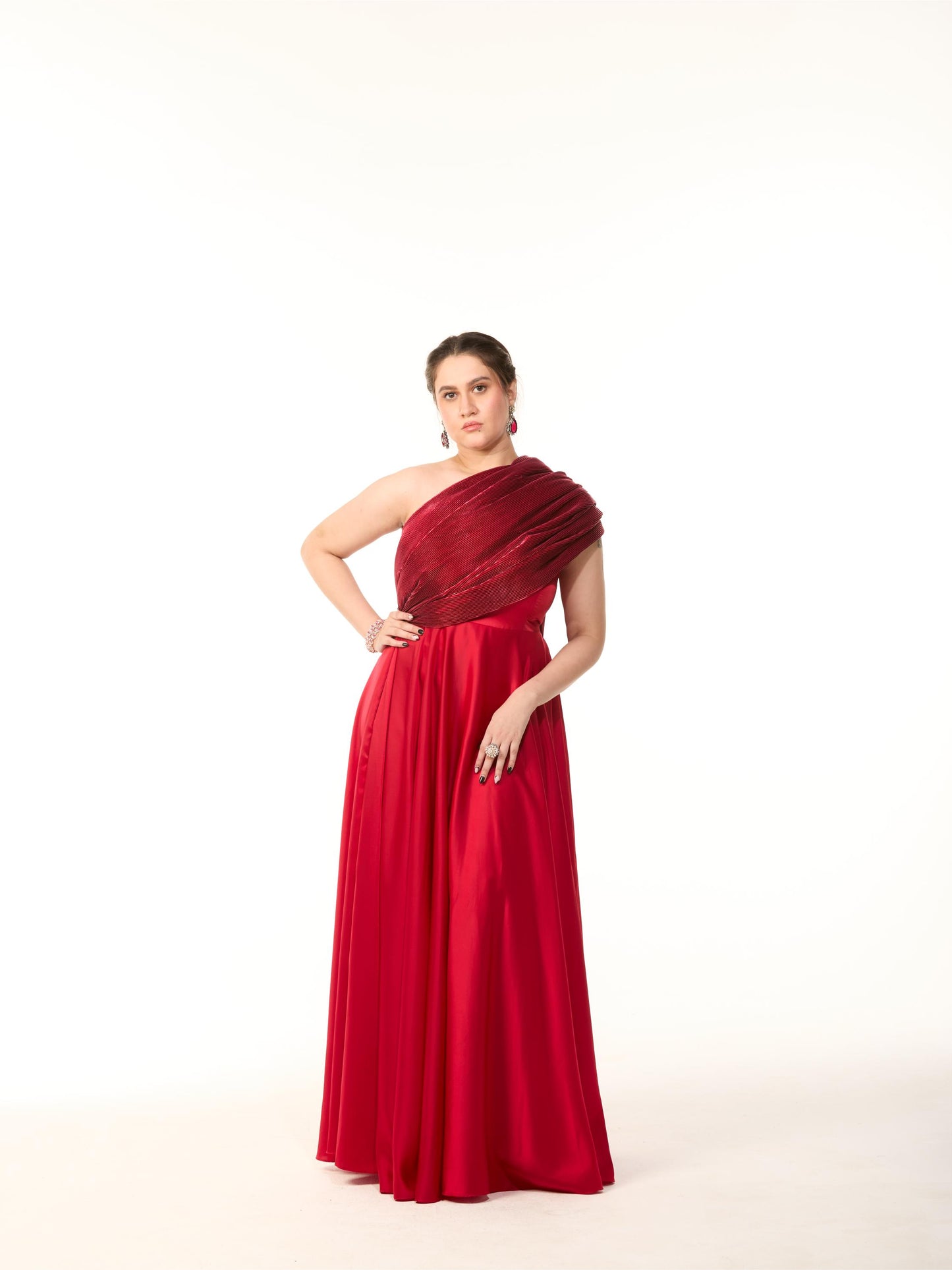 Red Pleated Cocktail Gown