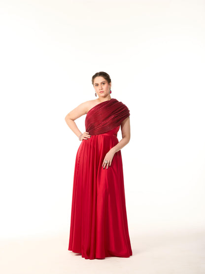 Red Pleated Cocktail Gown