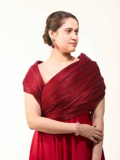 Red Pleated Cocktail Gown