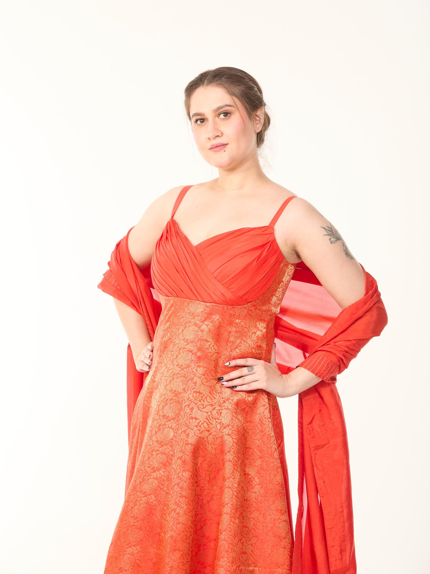 Rust Orange Pathu Silk Gown