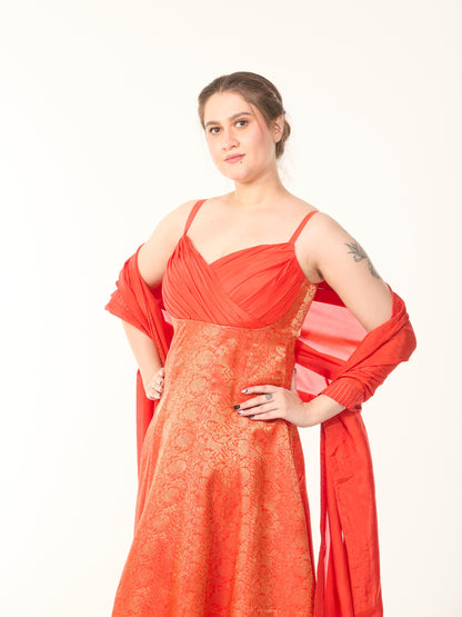 Rust Orange Pathu Silk Gown