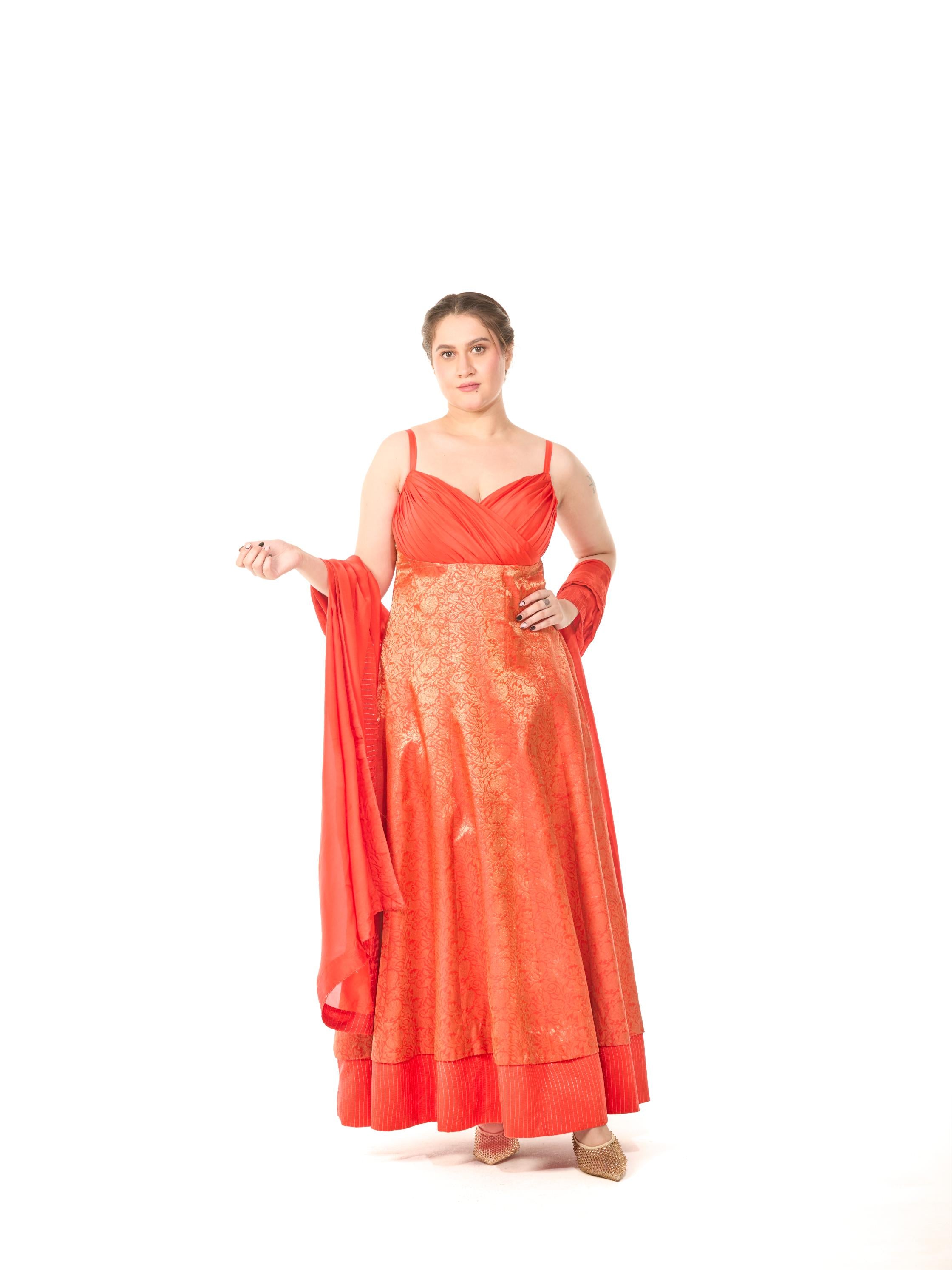 Rust Orange Pathu Silk Gown