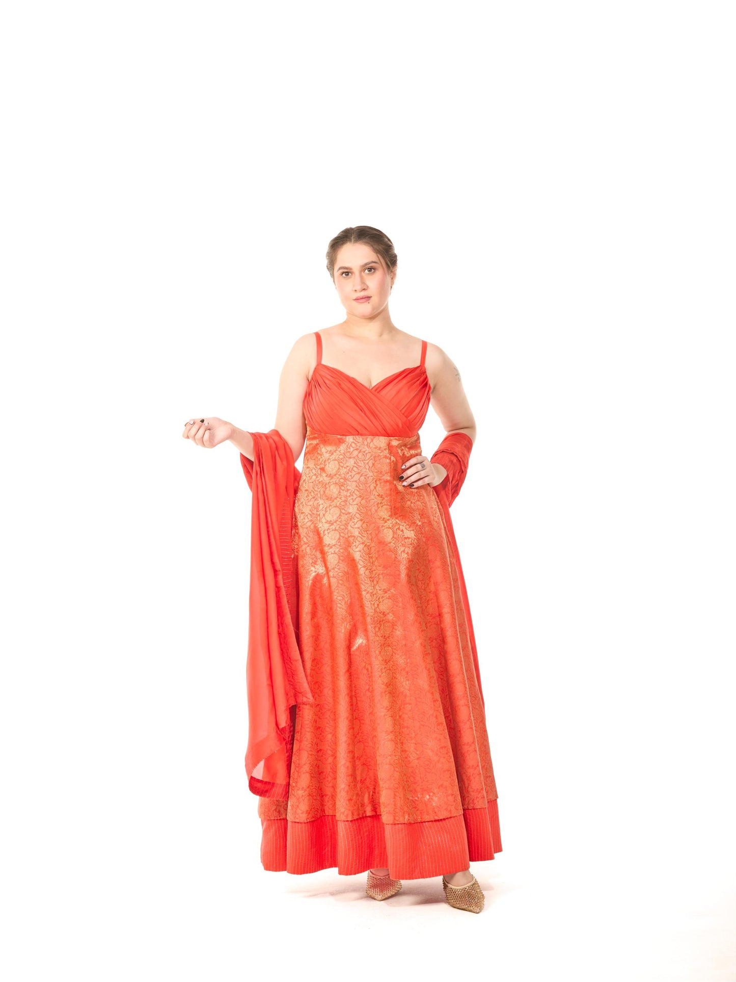 Rust Orange Pathu Silk Gown