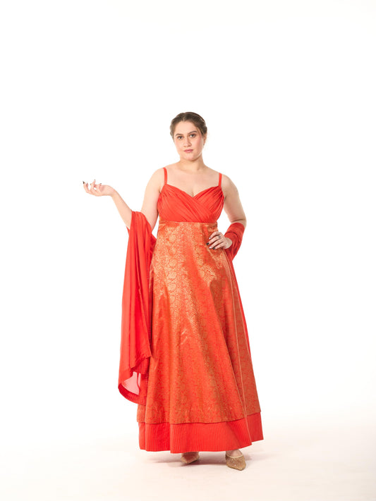 Rust Orange Pathu Silk Gown