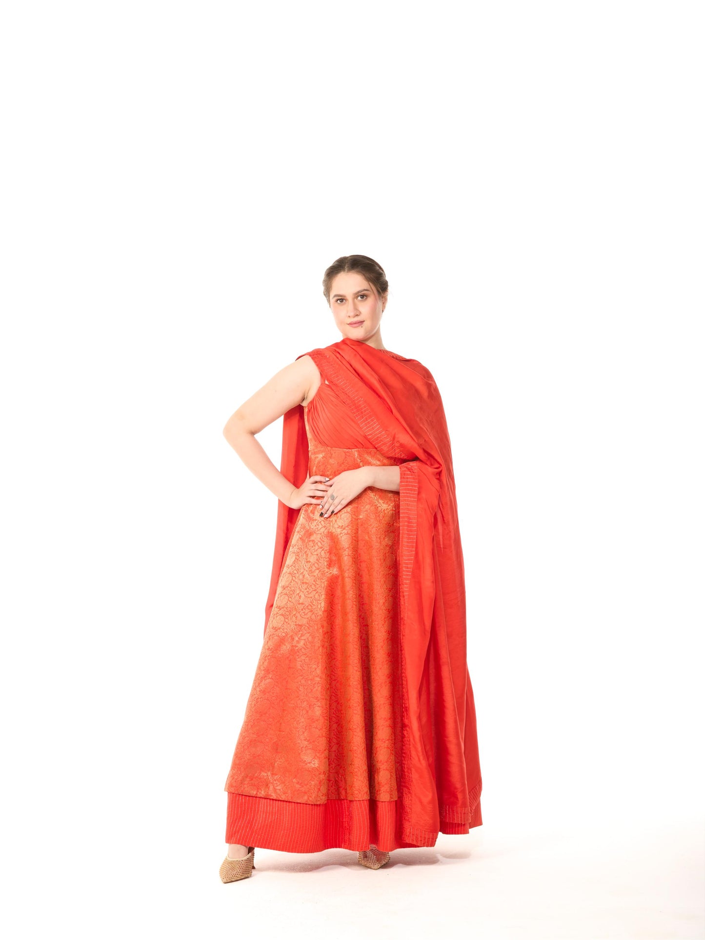 Rust Orange Pathu Silk Gown