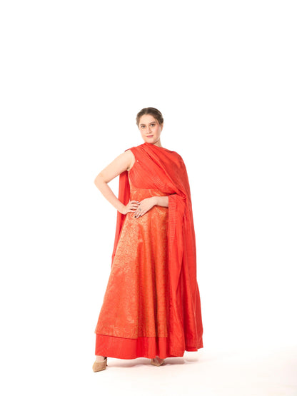 Rust Orange Pathu Silk Gown