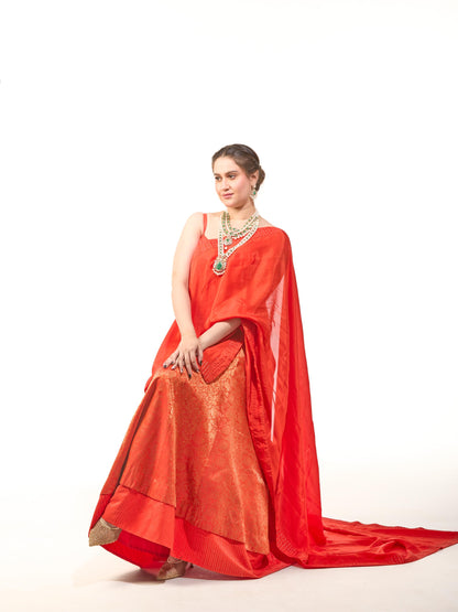Rust Orange Pathu Silk Gown