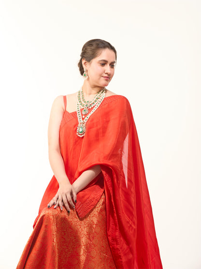 Rust Orange Pathu Silk Gown